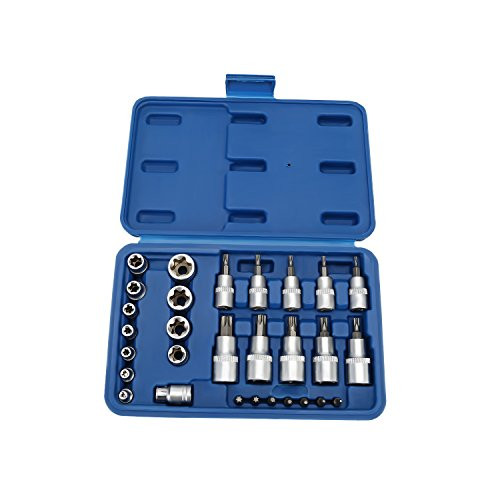 LESOLEIL 30pcs Male Female Torx Star Socket  and  Bit Set E  and  T Sockets with Torx Bits