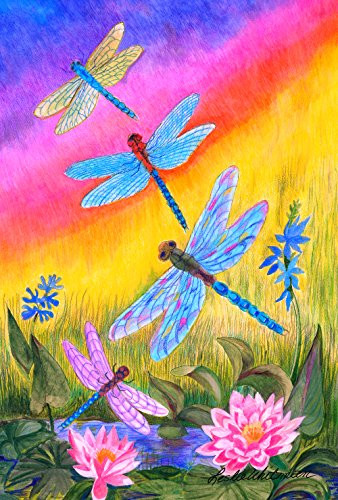 Toland Home Garden Dusk Dragonflies 28 x 40 Inch Decorative Colorful Spring Summer Dragonfly Flower House Flag