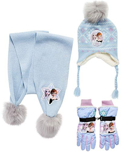 Disney Girls' Insulated Snow Glove Set  Minnie Mouse or Frozen Winter Hat Scarf and Mitten or Gloves -Toddler-Little Kid- Size Age 4-7 Froze Glove