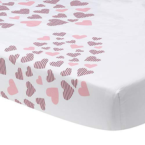 Lambs  and  Ivy Signature Heart to Heart Pink-White Fitted Crib Sheet