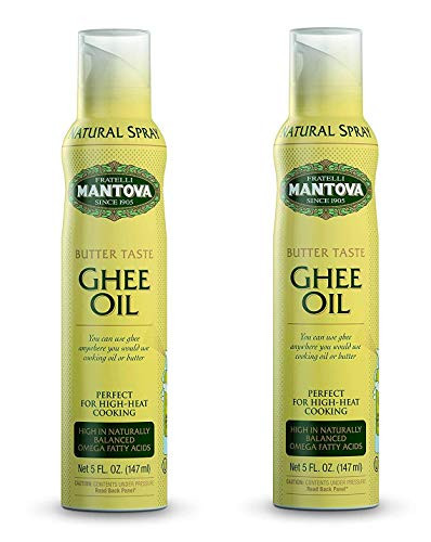 Mantova Ghee Butter Spray High in naturally balanced omega fatty acids with olive oil and avocado oil 5 Fl Oz -Two Pack-