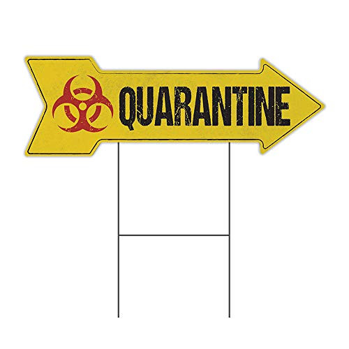 SignMission Corrugated Plastic Arrow Sign with Single Sided Image 12" X 36" - Quarantine Coroplast Yard Sign with Stake Made in The USA