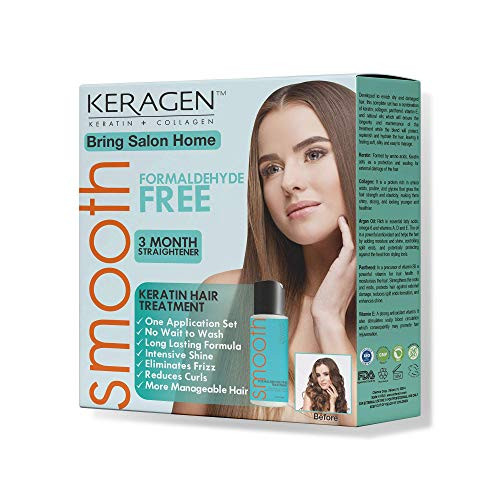 Keragen  Brazilian Keratin Hair Smoothing Treatment Express Home Kit Blowout Straightening System  with 2oz Formaldehyde Free Treatment 2oz Clarifying Shampoo and Aftercare Samples