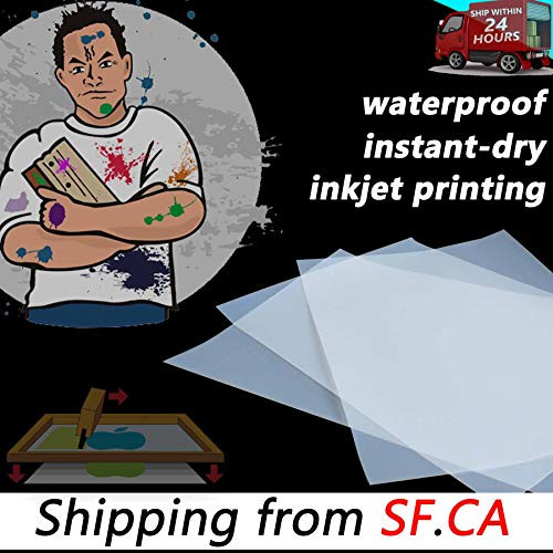 Waterproof Inkjet Instant-Dry Transparency Positive Film 5mil for Silk Screen PrintingIt is Ideal for EPSON HP Canon Water-Based dye and Pigment Inkjet Printing Printers 11x17 25 Sheets