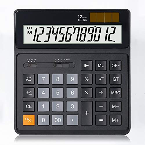 Z·Bling Office Desktop Calculator Solar and Battery Dual Power Electronic Calculator Portable 12 Digit Large LCD Display Calculator White-Black