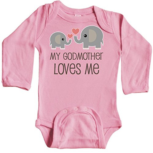 inktastic My Godmother Loves Me Long Sleeve Creeper 12 Months Light Pink
