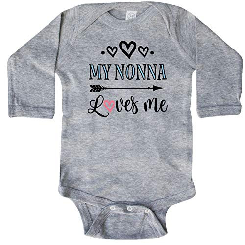 inktastic My Nonna Loves Me Girls Long Sleeve Creeper 6 Months Heather Grey