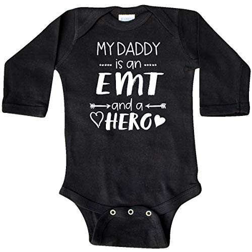 inktastic My Daddy is an EMT and a Hero Long Sleeve Creeper Newborn Black 3b535