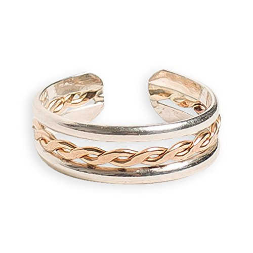 Toe Ring  Braid Stack .925 Sterling Silver  and  14K Gold Fill  Adjustable Ring for Foot Or Midi  Unisex for Men or Women