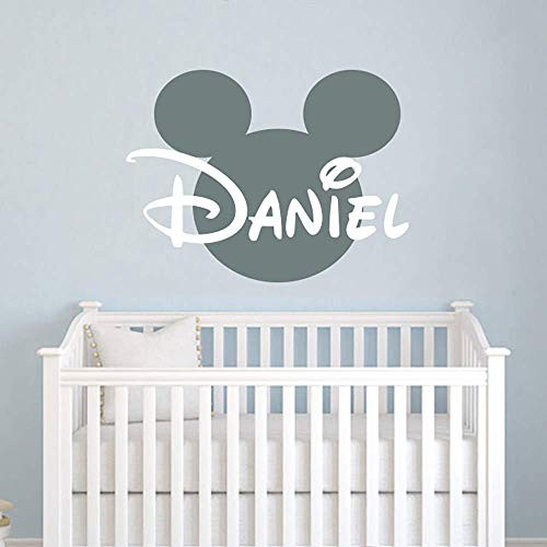 Mickey Mouse Head Ears Wall Decal Mickey Mouse Name Wall Decal Mickey Mouse Sticker Personalized Baby Name Decor Nursery Baby Room Decor ZX29