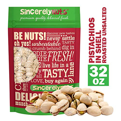 Sincerely Nuts Large Pistachios Roasted and Unsalted in Shell - 2 Lbs. Bag Healthy Snack Food Great for Cooking Source of Fiber Protein Vitamins and Minerals Gourmet Kosher and Gluten Free Sincerely Nuts Large Pistachios Roasted and Unsalted in Shell - 2 Lbs. Bag Healthy Snack Food Great for Cooking Source of Fiber Protein Vitamins and Minerals Gourmet Kosher and Gluten Free