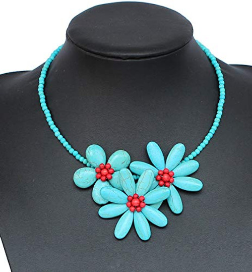 18 Inch Hand-woven Turquoise Beads Flower Necklace Choker Necklaces Strand Statement Necklace Turquoise Necklace 18 Inch Hand-woven Turquoise Beads Flower Necklace Choker Necklaces Strand Statement Necklace Turquoise Necklace