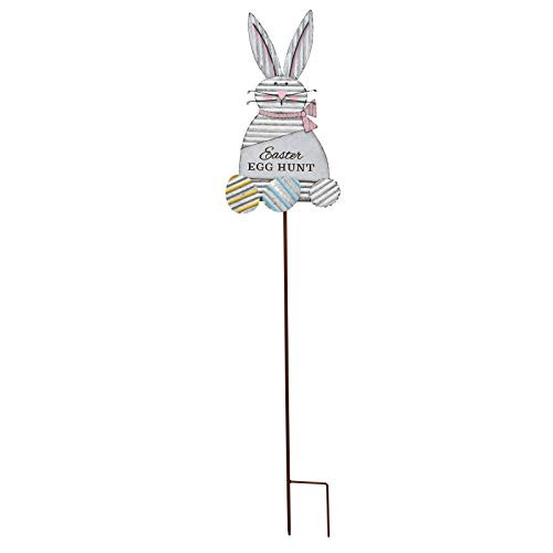 K KILIPES Easter Bunny Garden Stake Metal Bunny Rabbit Decorative Yard Stake Spring Easter Garden Yard Stake Decor -Cement Color-