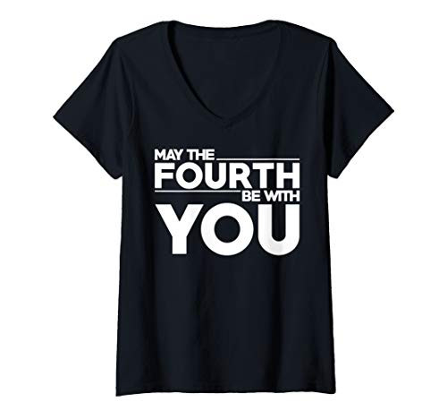 Womens Star Wars May The Fourth Be With You Simple Text V-Neck T-Shirt