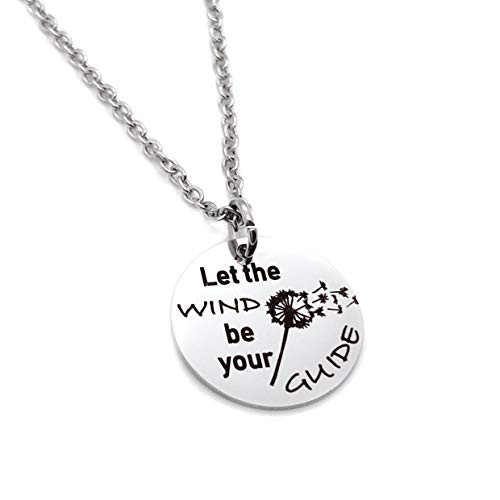 Silver 18 inch Inspirational Dandelion Pendant Necklace"Let the Wind be your Guide"