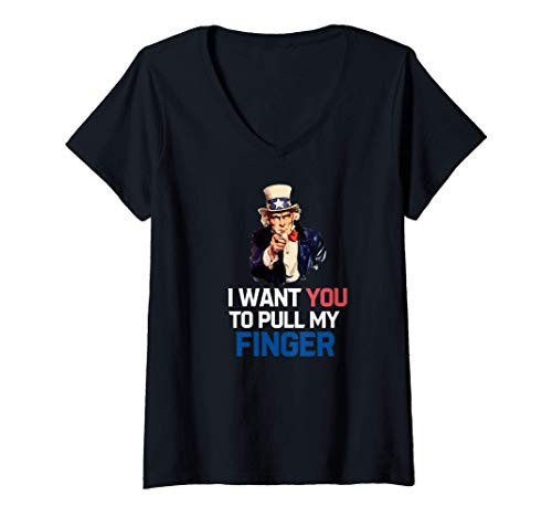 Womens Uncle Sam I Want You To Pull My Finger V-Neck T-Shirt