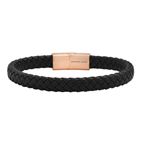 Geoffrey Beene Men's Braided Genuine Leather Bracelet with Stainless Steel Magnetic Closure Rose Gold