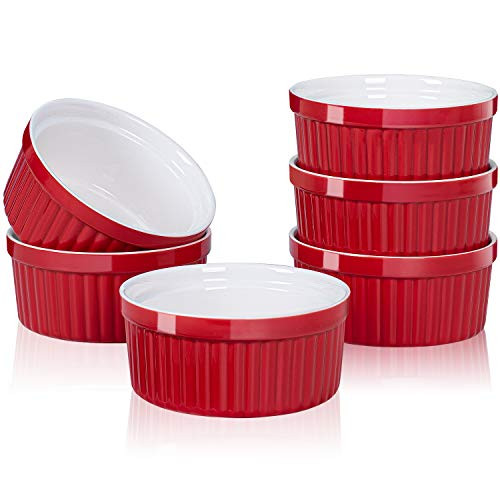 Delling Porcelain Ramekins Set - 12 Oz Creme Brulee Ramekins Oven Safe Ceramic Bowls For Creme Brulee Ramekins for Baking Pudding Desserts Set of 6 Red
