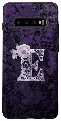 Galaxy S10 plus Pretty Purple Initial E Floral Mauve Rose Monogrammed Letter Case