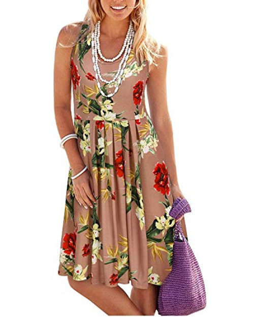 KILIG Women Summer Casual Loose Floral Print Pleated Sleeveless Midi Vest Sun Dresses for Beach Wedding Party-Floral 7XL- KILIG Women Summer Casual Loose Floral Print Pleated Sleeveless Midi Vest Sun Dresses for Beach Wedding Party-Floral 7XL-