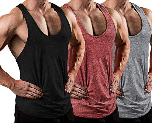 LecGee Mens 3 Pack Gym Tank Tops Dry Fit Y-Back Workout Muscle Tee Stringer Bodybuilding T-Shirts