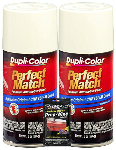 Dupli-Color Stone White Perfect Match Automotive Paint for Chrysler Vehicles - 8 oz Bundles with Prep Wipe -3 Items-