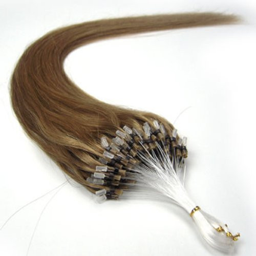 18'' Easy Loops Micro Rings Beads Tipped Human Hair Extensions Straight 100 S 10 Medium Ash Brown 0.5g-s