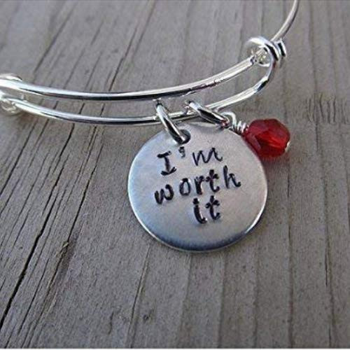 Hand-Stamped Bangle Bracelet"I'm worth it" with your choice of bead
