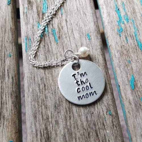 Hand-Stamped Necklace"I'm the cool mom" with your choice of bead and chain