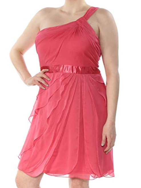 Adrianna Papell Womens Tiered One Shoulder Cocktail Dress Pink 16