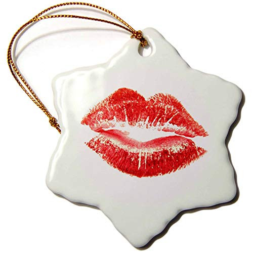 3dRose EvaDane - Signs - Red Lips - 3 inch Snowflake Porcelain Ornament (orn_157413_1)