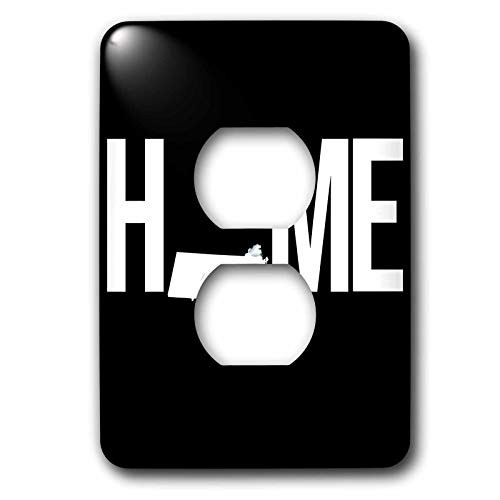 3dRose Stamp City - typography - Home with Massachusetts state as the O. Black background. - 2 plug outlet cover -lsp-324062-6-