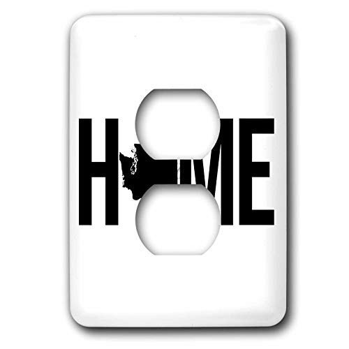 3dRose Stamp City - typography - Home with Washington state as the O. White background. - 2 plug outlet cover -lsp-324323-6-