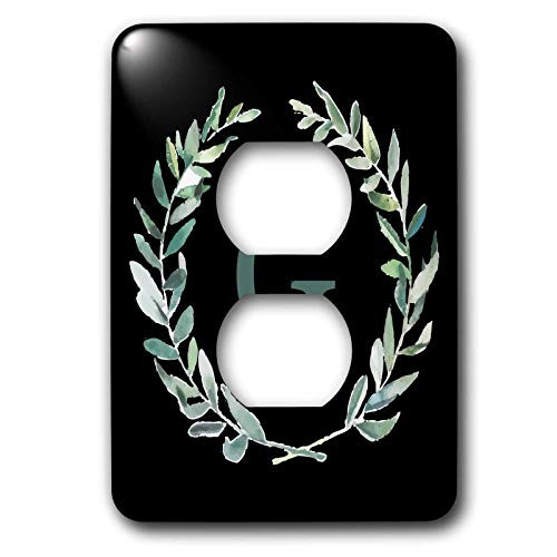 3dRose Wreath with monogram initial letter G in green on black. - Light Switch Covers -lsp-336770-6-