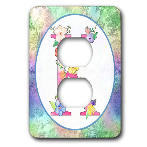 3dRose Pretty Whimsical Pink Flower Monogram Initial K - Light Switch Covers -lsp-340793-6-