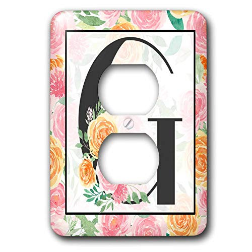 3dRose Pretty Pink Floral Monogram Initial G - Light Switch Covers -lsp-341750-6-