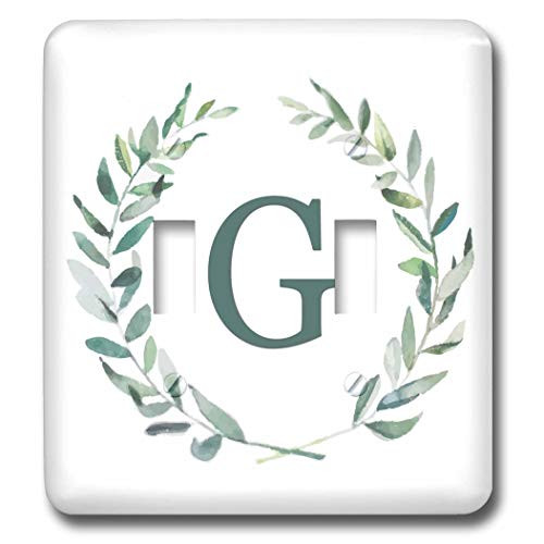 3dRose Wreath with monogram initial letter G in green on white. - Light Switch Covers -lsp-337389-2-