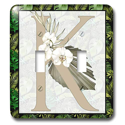 3dRose Monogram Initial K Green Tropical Leaves and Flowers - Light Switch Covers -lsp-340753-2-