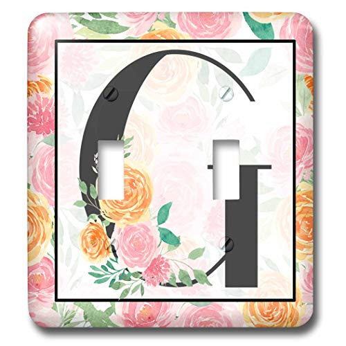 3dRose Pretty Pink Floral Monogram Initial G - Light Switch Covers -lsp-341750-2-