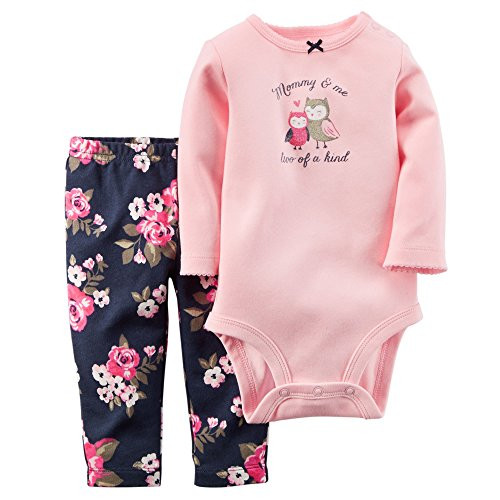 Carter's Baby Girls 2pc Graphic L-S Bodysuit  and  Floral Pant Set -9 Months Pink Multi-