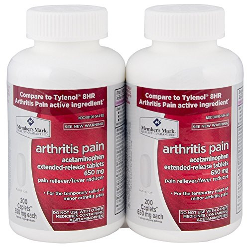 Member's Mark 650mg Acetaminophen Extended Release Pain Reliever Fever Reducer Arthritis Pain Caplets -2 bottles -400 caplets--