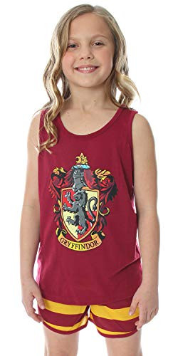 Harry Potter Big Girls' Hogwarts House Crest Racerback Tank and Shorts Pajama Lounge Set -Gryffindor 14-16-