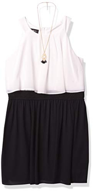 Amy Byer Girls' Halter Popover Dress with Decorative Trim at Waist Ivory-Black 12