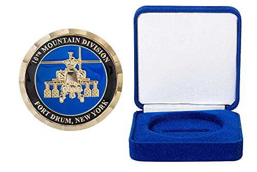United States Army 2-10 Aviation Regiment 10th Mountain Division Challenge Coin and Blue Velvet Display Box