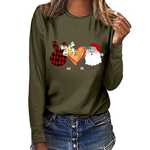 iYBWZH 2020 Women Christmas Print Fashion T-Shrit Long Sleeve O-Neck Loose Sweatshirt Pullover Blouse Tops Green
