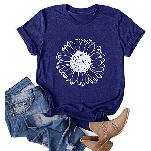 Womens Short Sleeve TopsWomens Casual Summer T-Shirts Sunflower Printed O-Neck Blouse Tops Funny Shirts