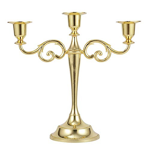 Dyna-Living Metal Candelabra, 3 Candle Holders Classical Tall Candlestick Wedding Events Candelabra Candle Stand Centerpiece,Gold