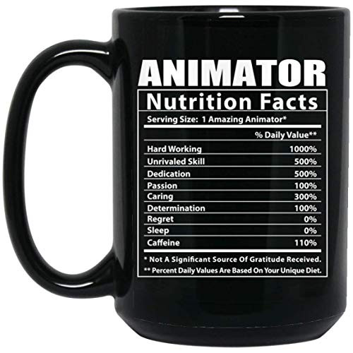 Funny Animator Nutritional Facts Black Coffee Mug 15oz