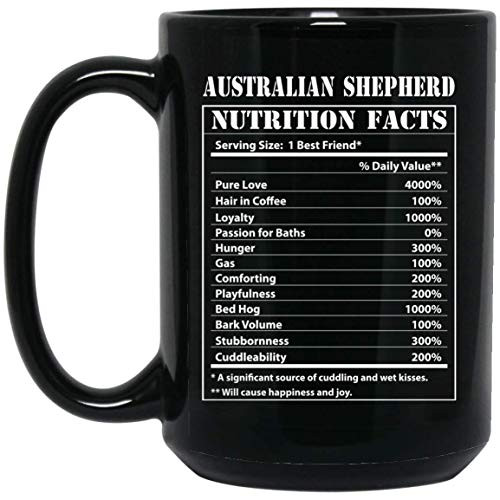 Funny Australian Shepherd Nutritional Facts Black Coffee Mug 15oz
