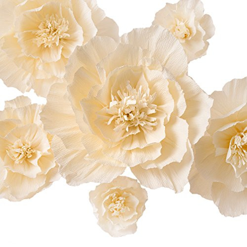 Crepe Paper Flowers,Artificial Flowers,Paper Flowers for Wedding Decor,Flower Backdrop Decor,Baby Shower,Birthday Party,Photo Backdrop,Archway Decorations, Nursery Wall Decor(Ivory,Set of 6)